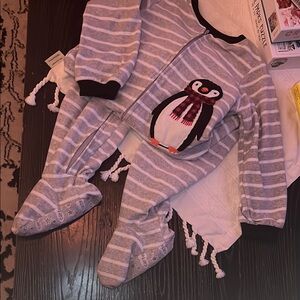 Gray and White Striped Footie One Piece
